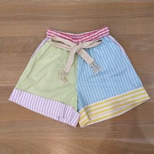 STAUD Patchwork Striped Cotton Blend Poplin Pull On Mini Shorts In Multi Color
